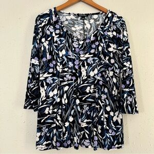 🦋 Roz and Ali Purple Blue Floral Long Sleeve Blouse Medium